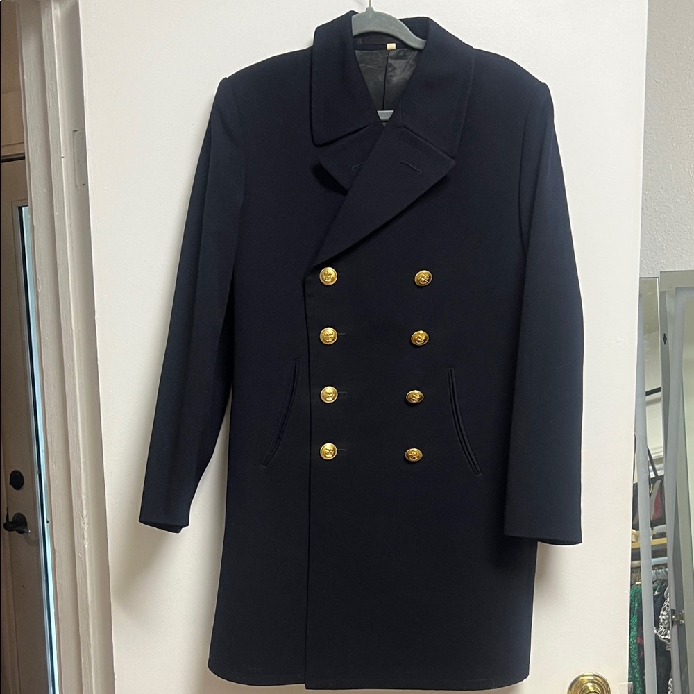 Men's Vintage Military Navy Peacoat with Gold Anchor Buttons Tailored EUC Medium